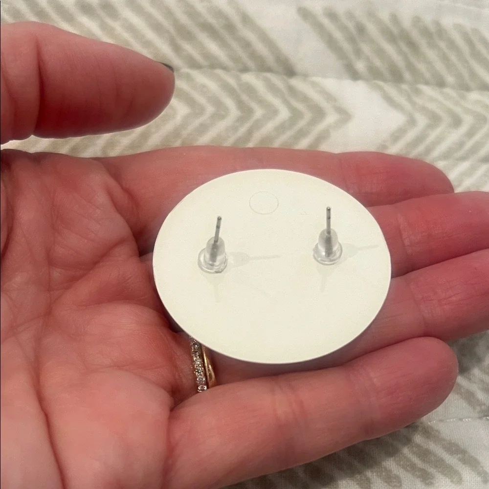 Pink Acrylic‎ and Wood Half-Moon Stud Earrings